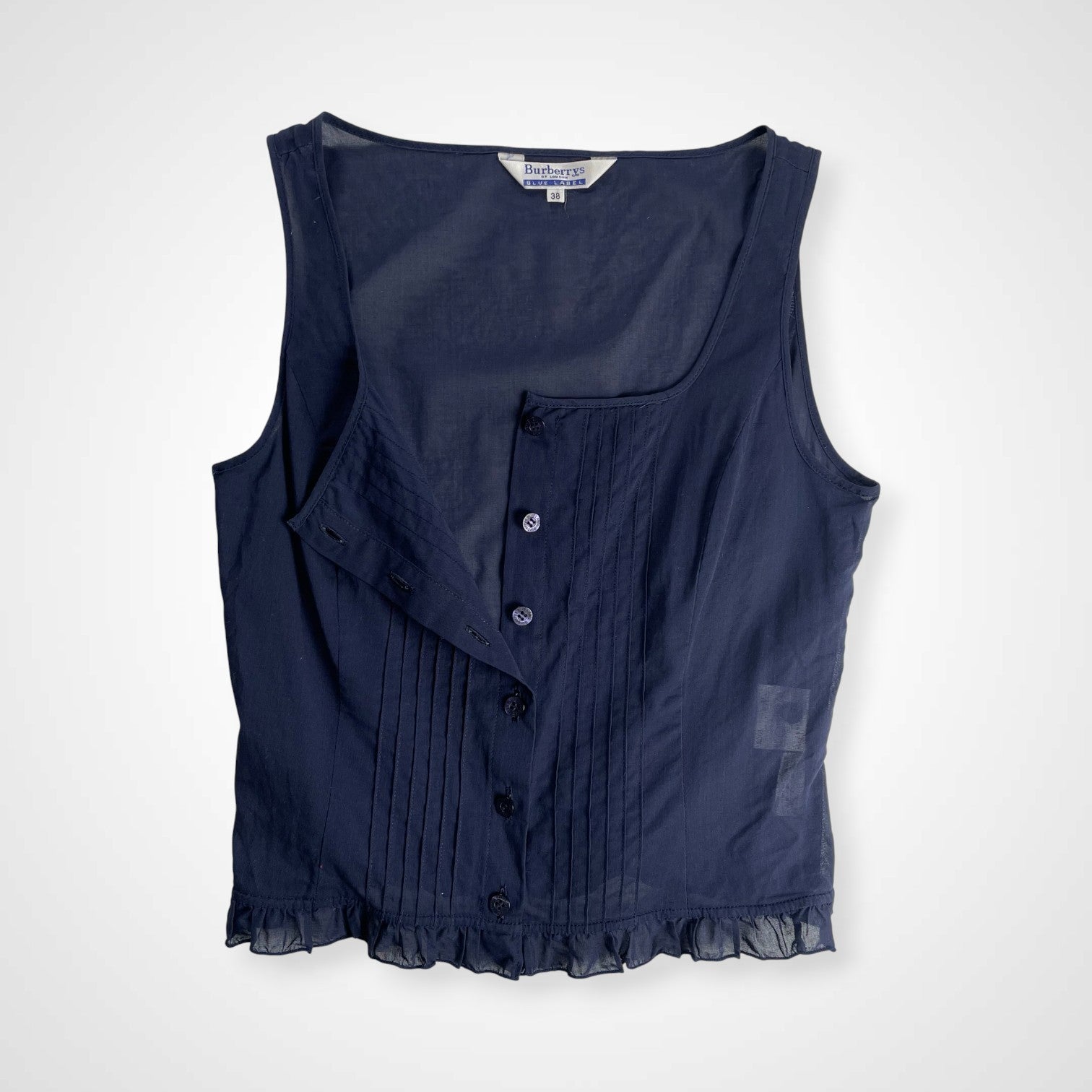 VINTAGE Burberry バーバリー Burberrys バーバリーズ / ノースリーブ タックプリーツブラウス ネイビー SIZE:38