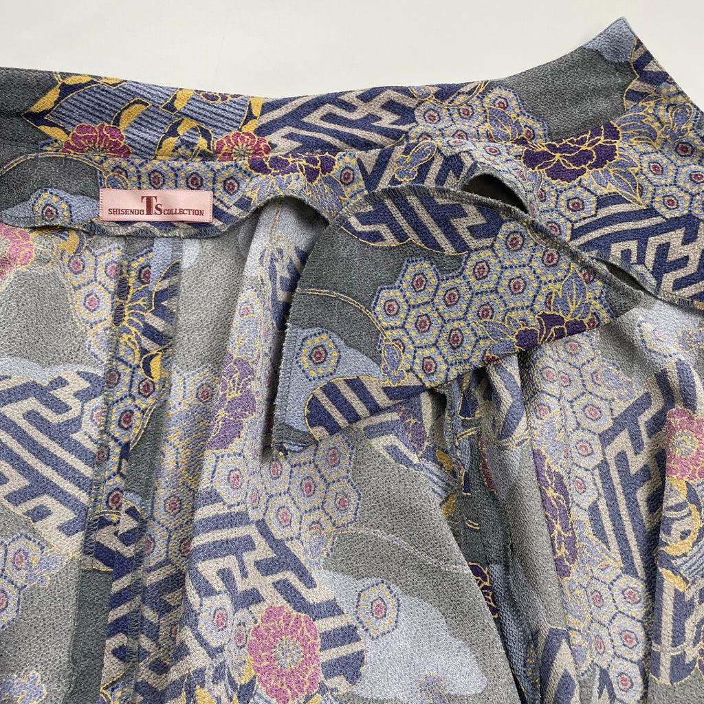 詩仙堂 SHISENDO COLLECTION / ちりめん ノーカラージャケット ブルー 日本製 参考定価：30,000程度 SIZE:FREE