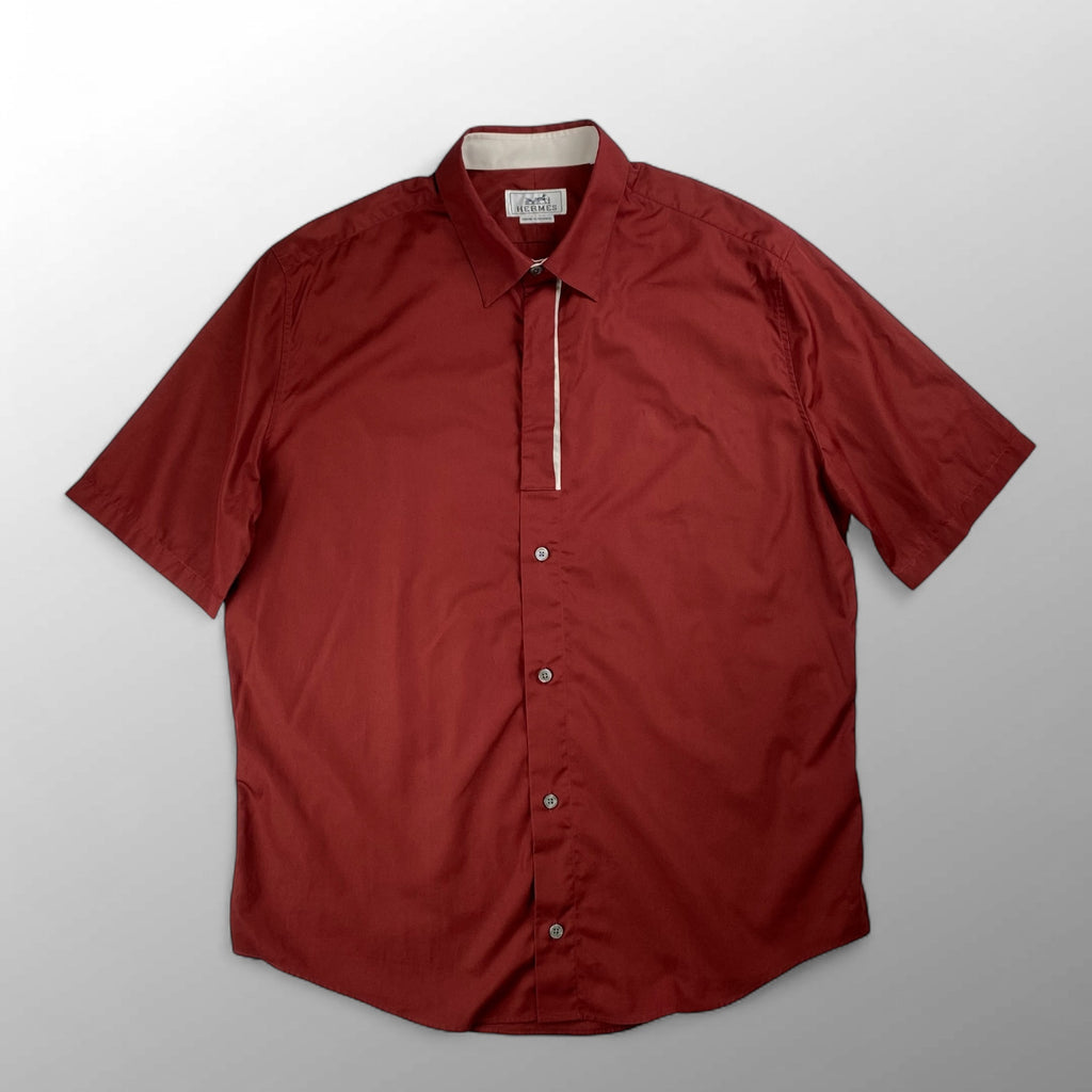 【美品】 HERMES エルメス / 半袖 ハイドボタン デザイン シャツ SIZE:40（L程度）