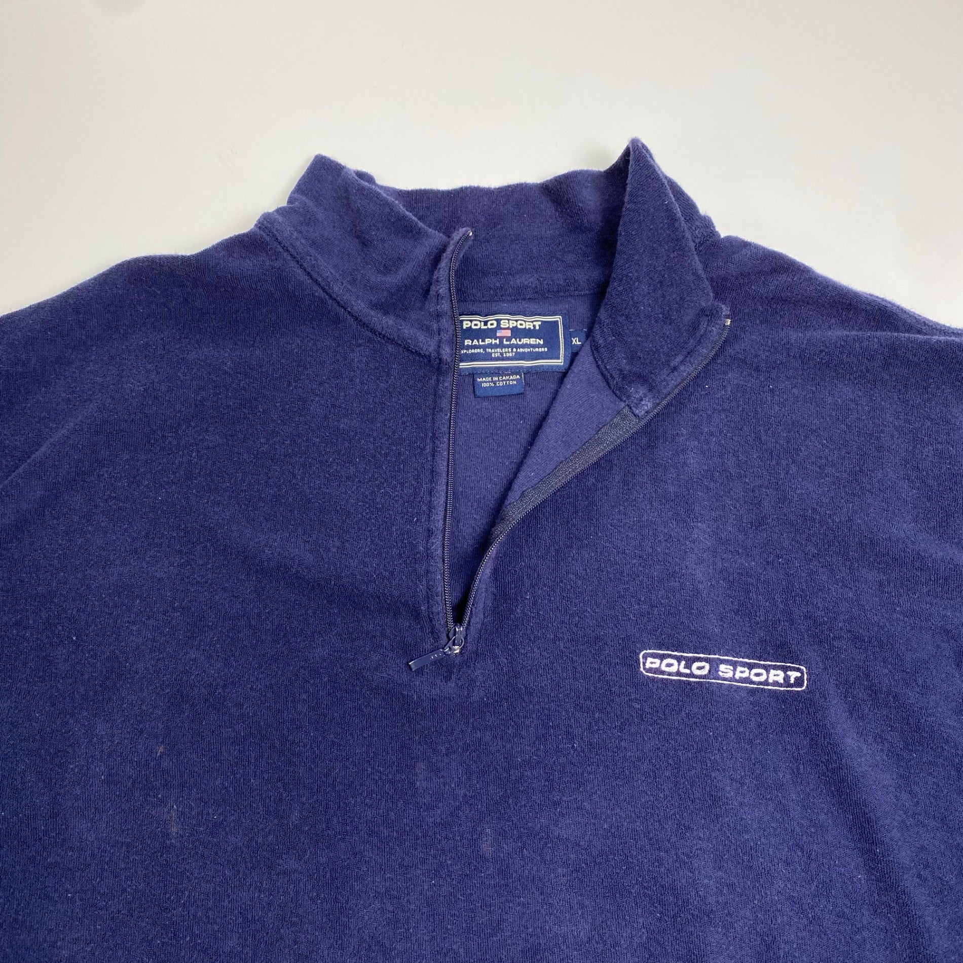 90s POLO SPORT ポロスポーツ / ヴィンテージ パイル ハーフジップシャツ カナダ製 SIZE:XL