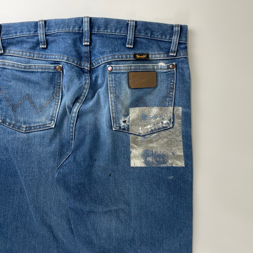 Wrangler GREEN DOOR ラングラー グリーンドア / リメイク箔押しデニムパンツ USA生地 SIZE:33×38(カットオフ)
