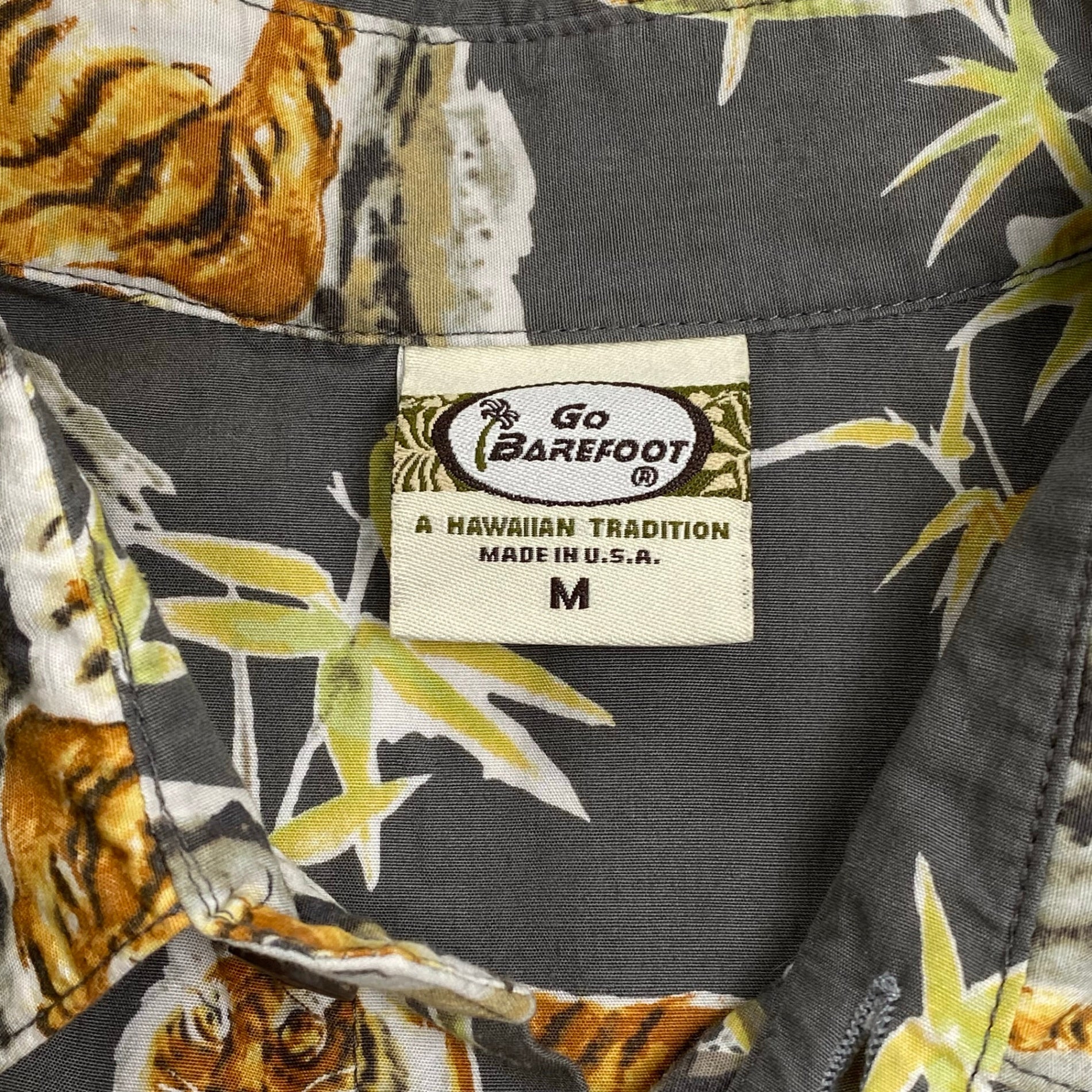 GO BAREFOOT ゴーベアフット / TIGER＆BAMBOO ALOHA アロハシャツ 虎 竹 乱痴気取扱い SIZE:M