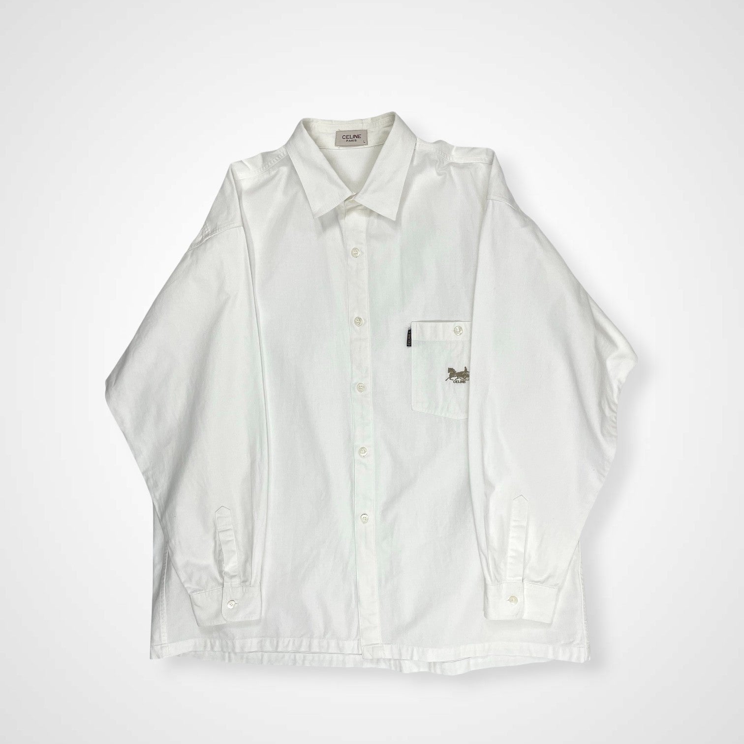 CELINE セリーヌ / 馬車刺繍ヴィンテージコットンシャツ ホワイト SIZE:L