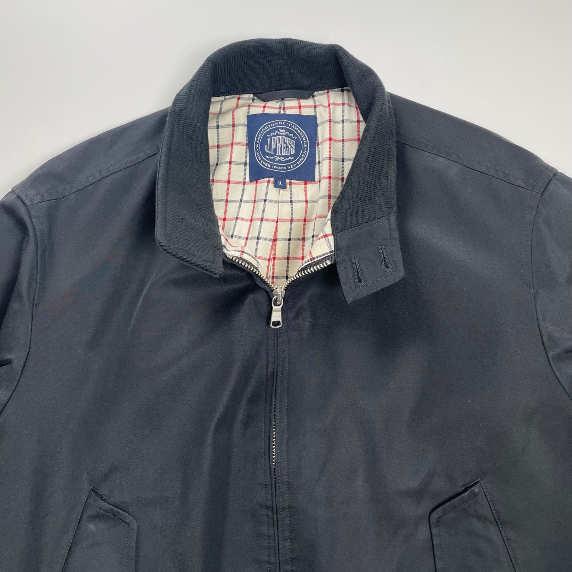 J.PRESS ジェイプレス / G-9TYPE コットンキュプラ ハリントンジャケット ネイビー×ホワイト 極美品 参考定価：50,000程度 SIZE:LL