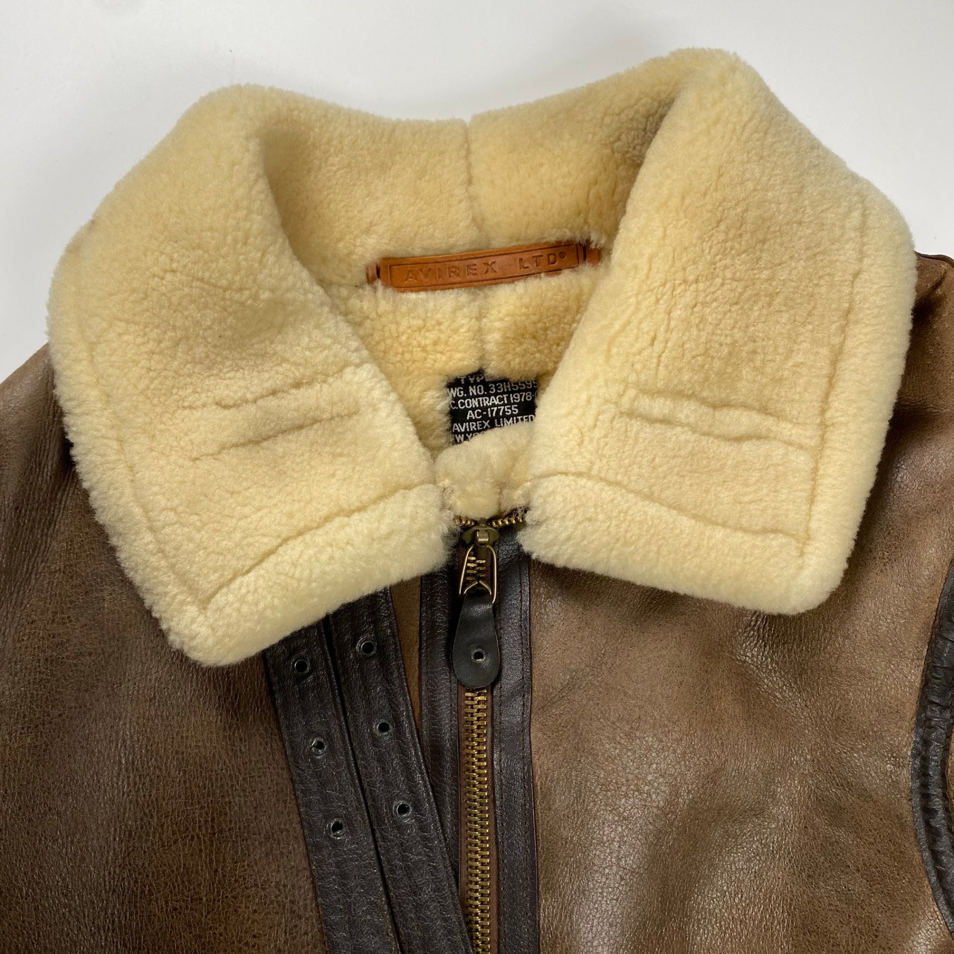 AVIREX アヴィレックス / B-3ムートンジャケット 革パッチ 78年復刻 SCOVILLジッパー 硬化なし SIZE：40