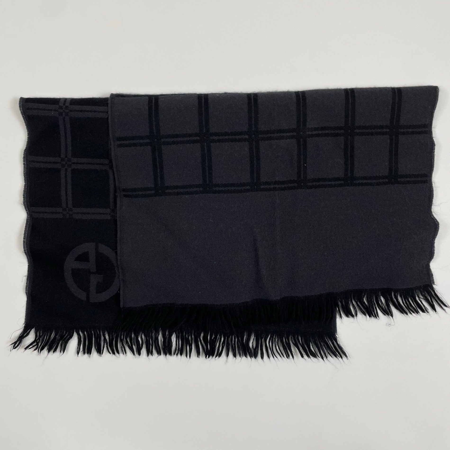 GIORGIO ARMANI ジョルジオアルマーニ / チェック柄ウールストール バイカラー 参考定価：40,000程度  SIZE:165×35.5