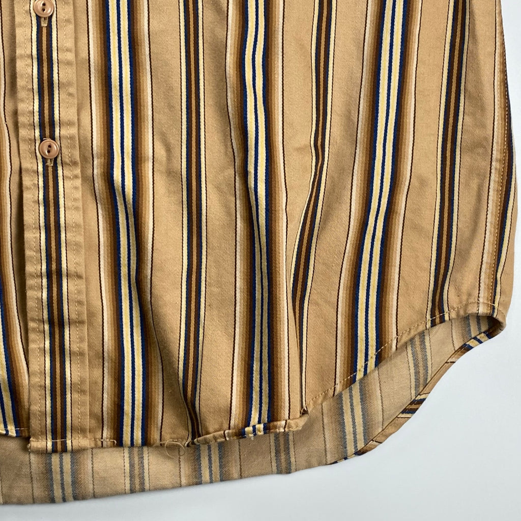 90s OLD TOMMY HILFIGER トミーヒルフィガー / ストライプ  ビッグシルエットシャツ ノーカラー バンドカラー エンブレム  SIZE：L（XXL程度）