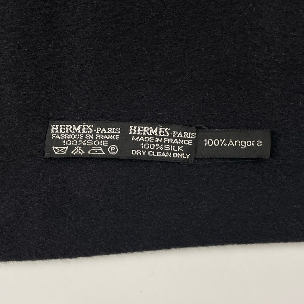 HERMES / H柄 シルク×アンゴラ リバーシブルマフラー 美品