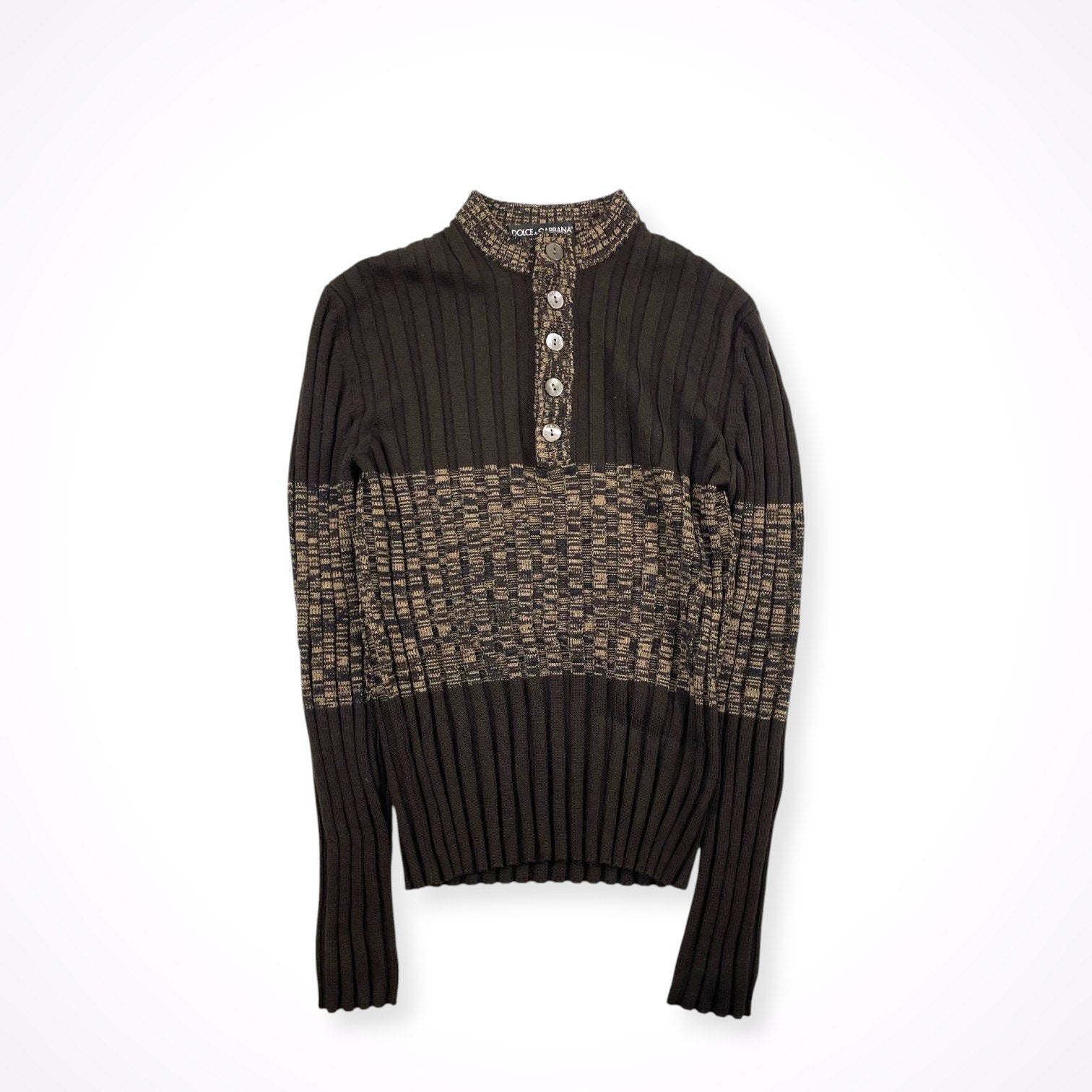 DOLCE&GABBANA / ヴァージンウール ヘンリーネックリブニット  SIZE:50