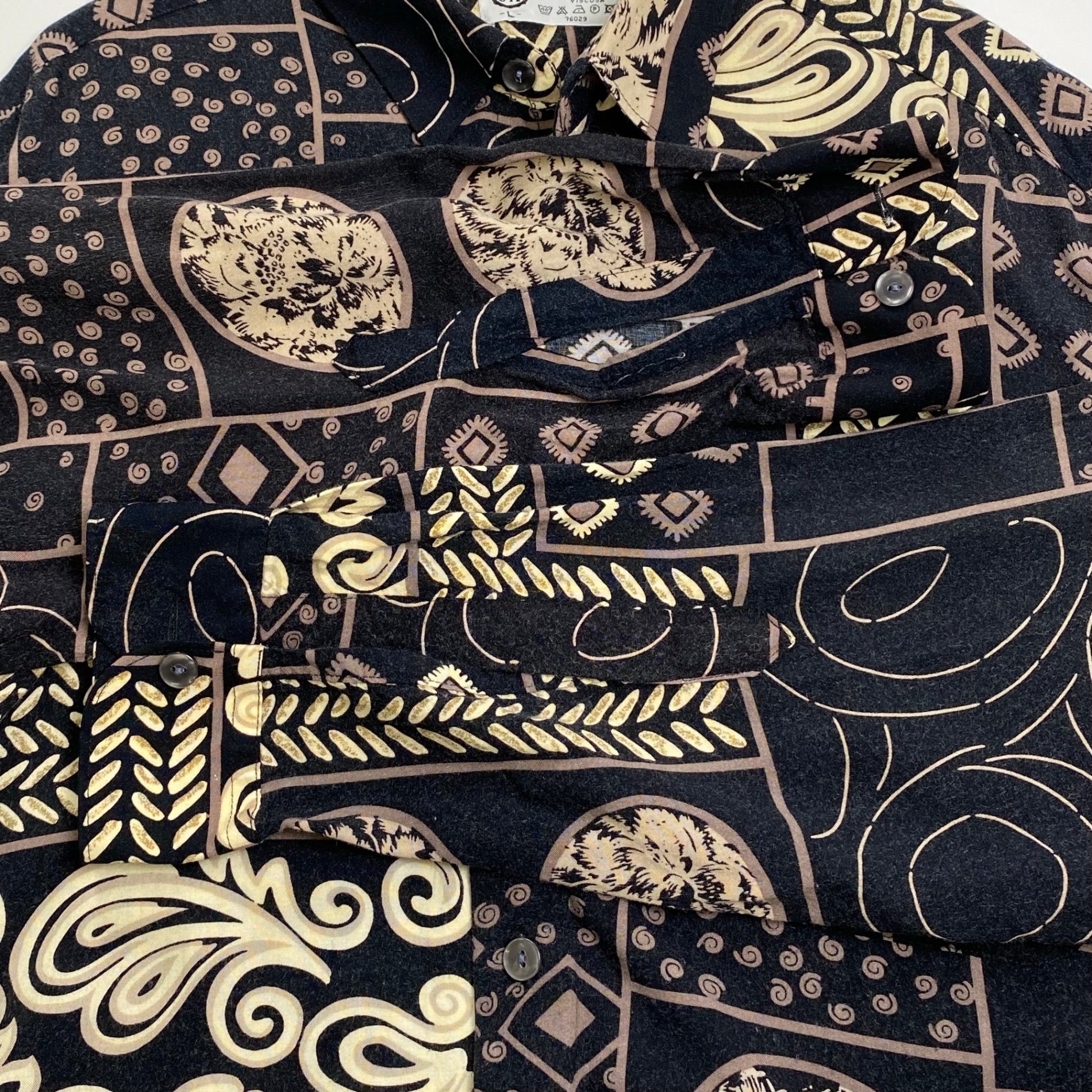 VINTAGE ヴィンテージ / レーヨン マルチプリントシャツ ブラック SIZE:L