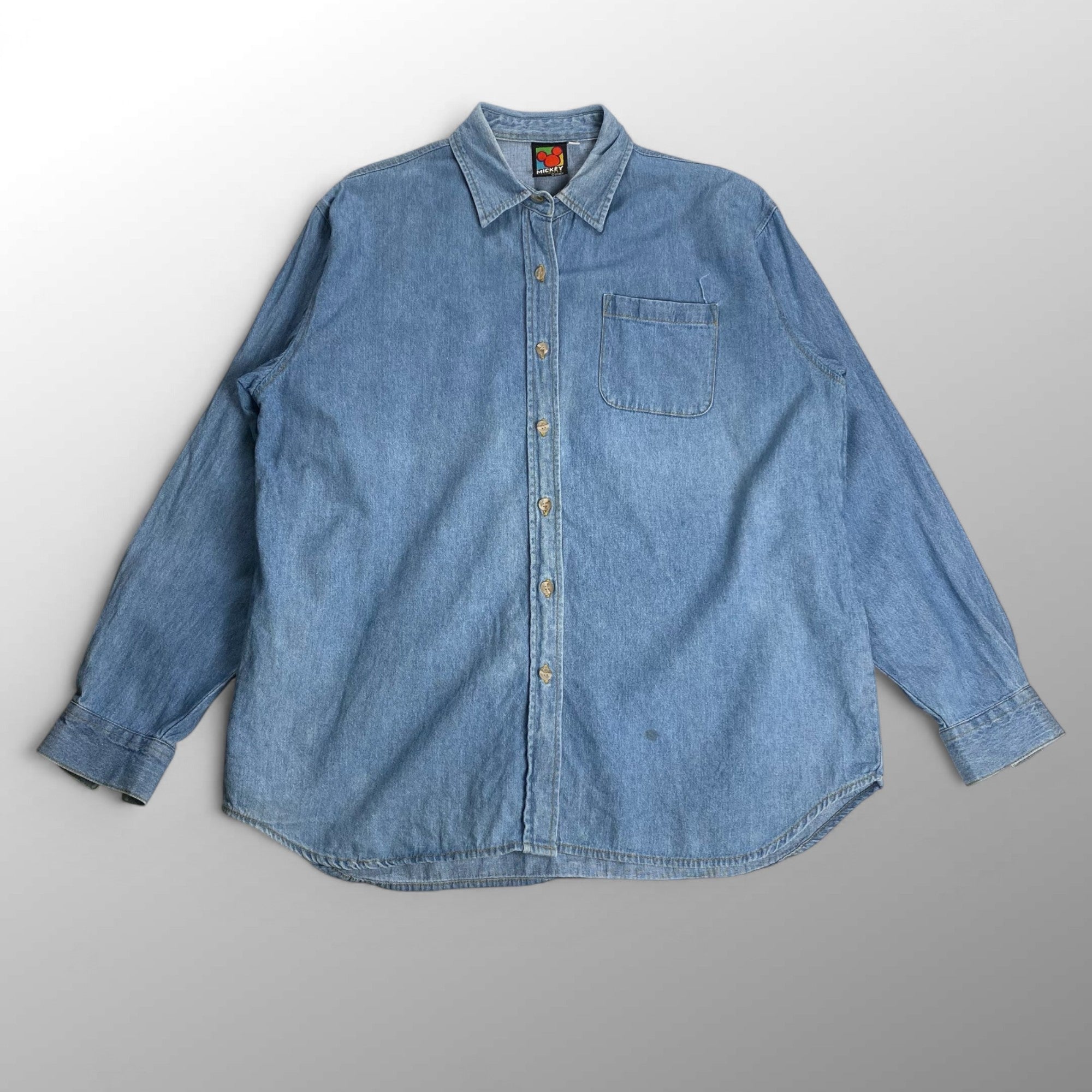 90年代 MICKEY UNLIMITED ディズニー ミッキー / ミッキープリント デニムシャツ ユニセックス SIZE：L