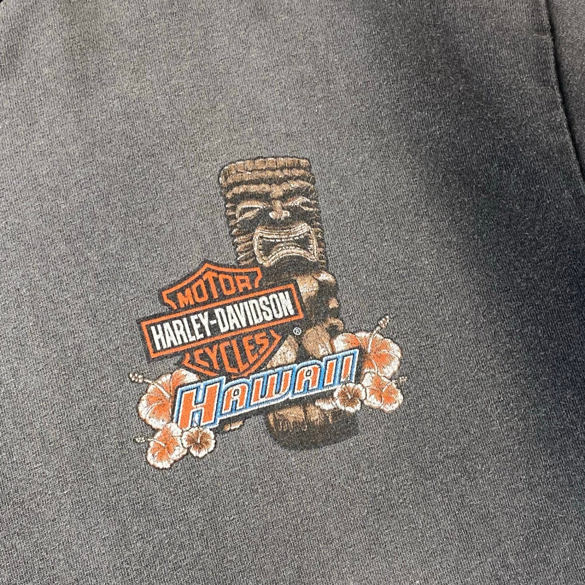 8-90s OLD HARLEY DAVIDSON ハーレーダビッドソン / フェード 両面プリント ヴィンテージ Tシャツ 鬼フェード 襤褸 SIZE：L