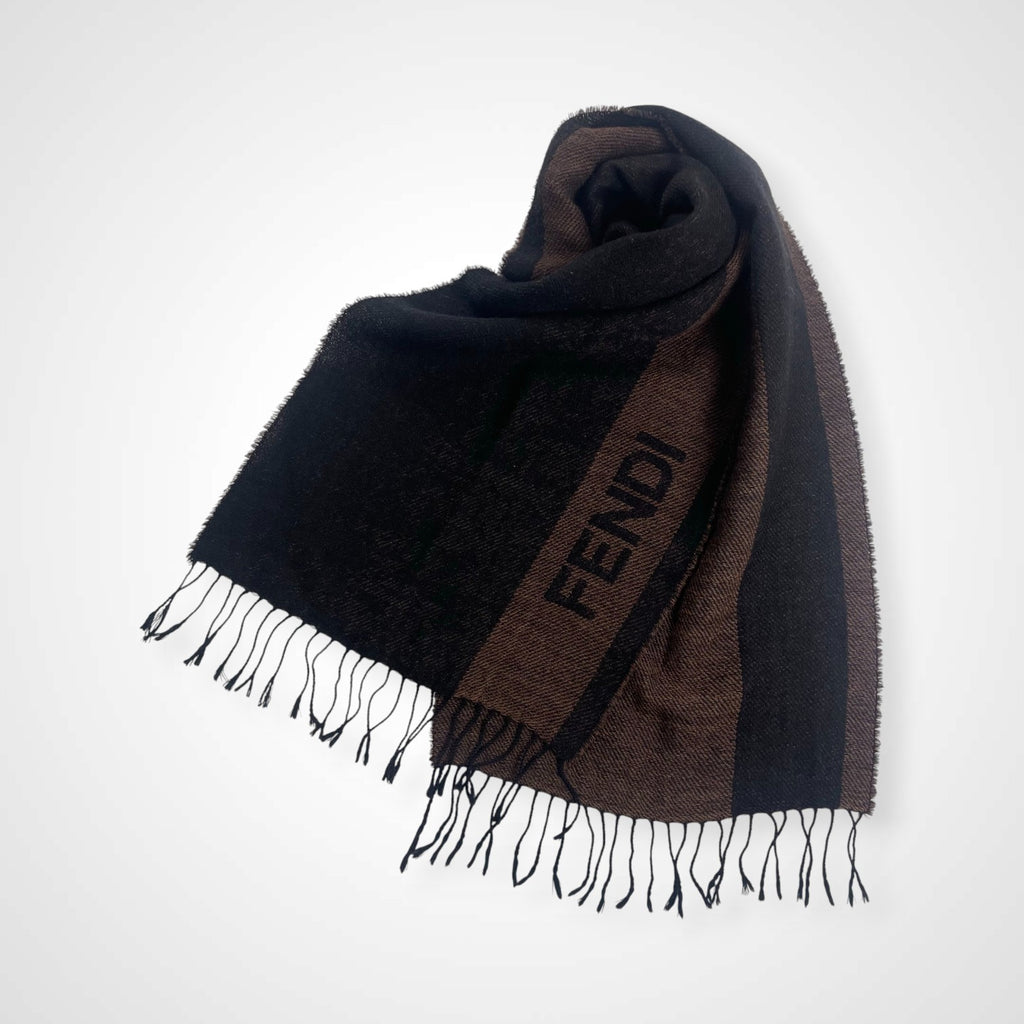 FENDI フェンディ / ロゴジャガードマフラー ブラウン×ブラック MADE IN ITALY