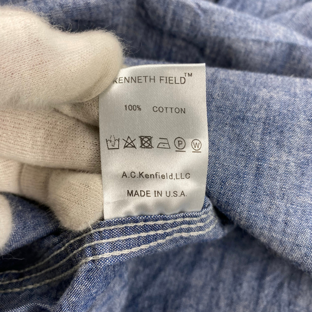 【極美品・タグ付】 KENNETH FIELD ケネスフィールド / CIGAR SHIRT シャンブレー トリプルステッチ チンストラップ マチ付 USA製 SIZE：L