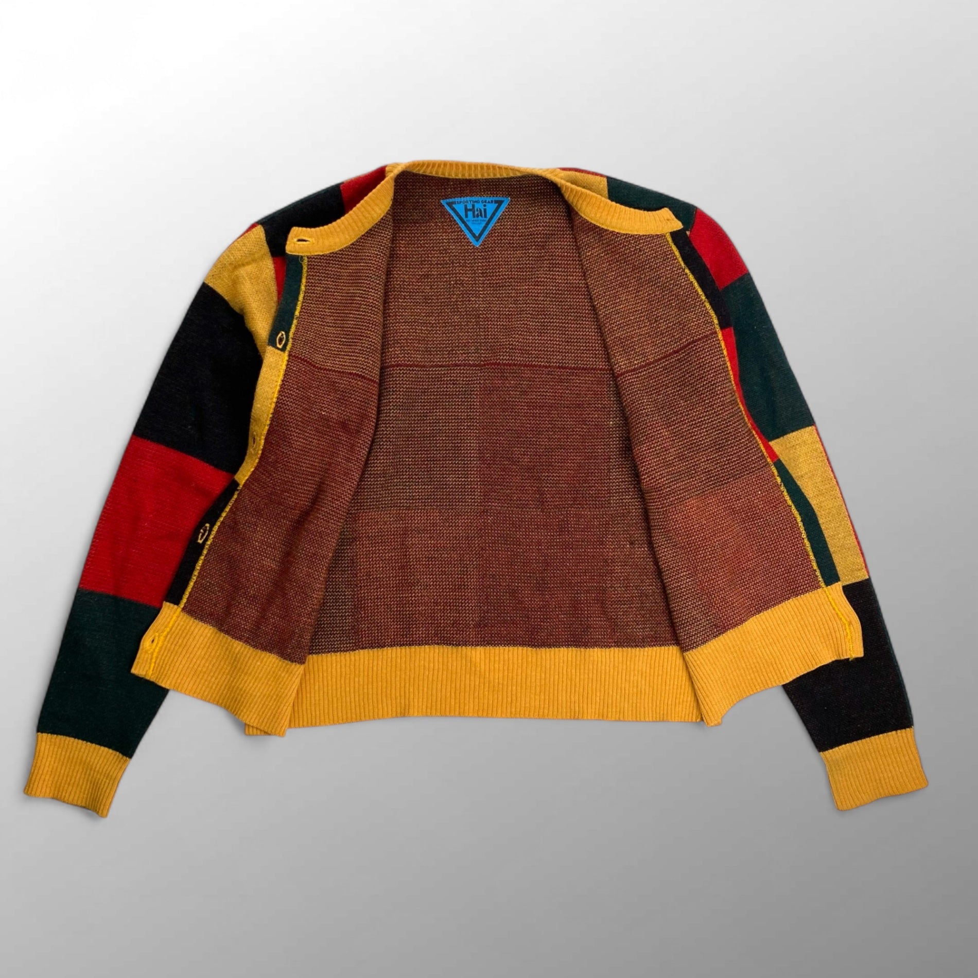 HAI sporting gear ハイ スポーティングギア / VINTAGE ブロックチェック クルーネックニットカーディガン SIZE:S程度