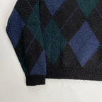 Gymphlex ジムフレックス / モヘヤMIXアーガイルVネック ネイビー×グリーン×ブラック 参考定価：16,000程度 SIZE：12