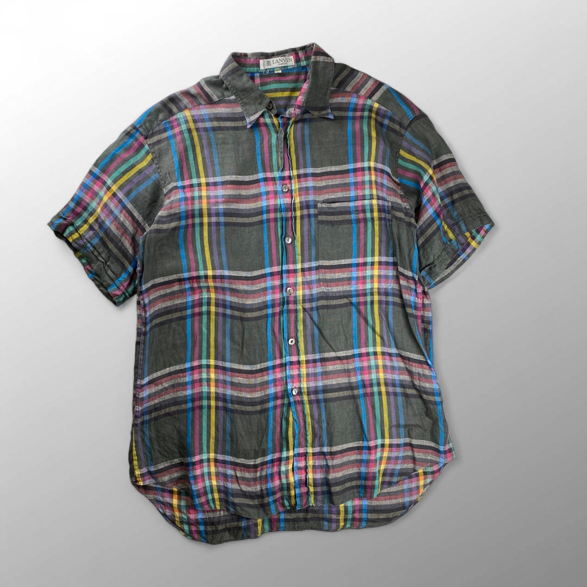 VINTAGE LANVIN PARIS ランバン パリ / リネン100％ チェック柄 ヴィンテージ シャツ MADE IN ITALY SIZE：L