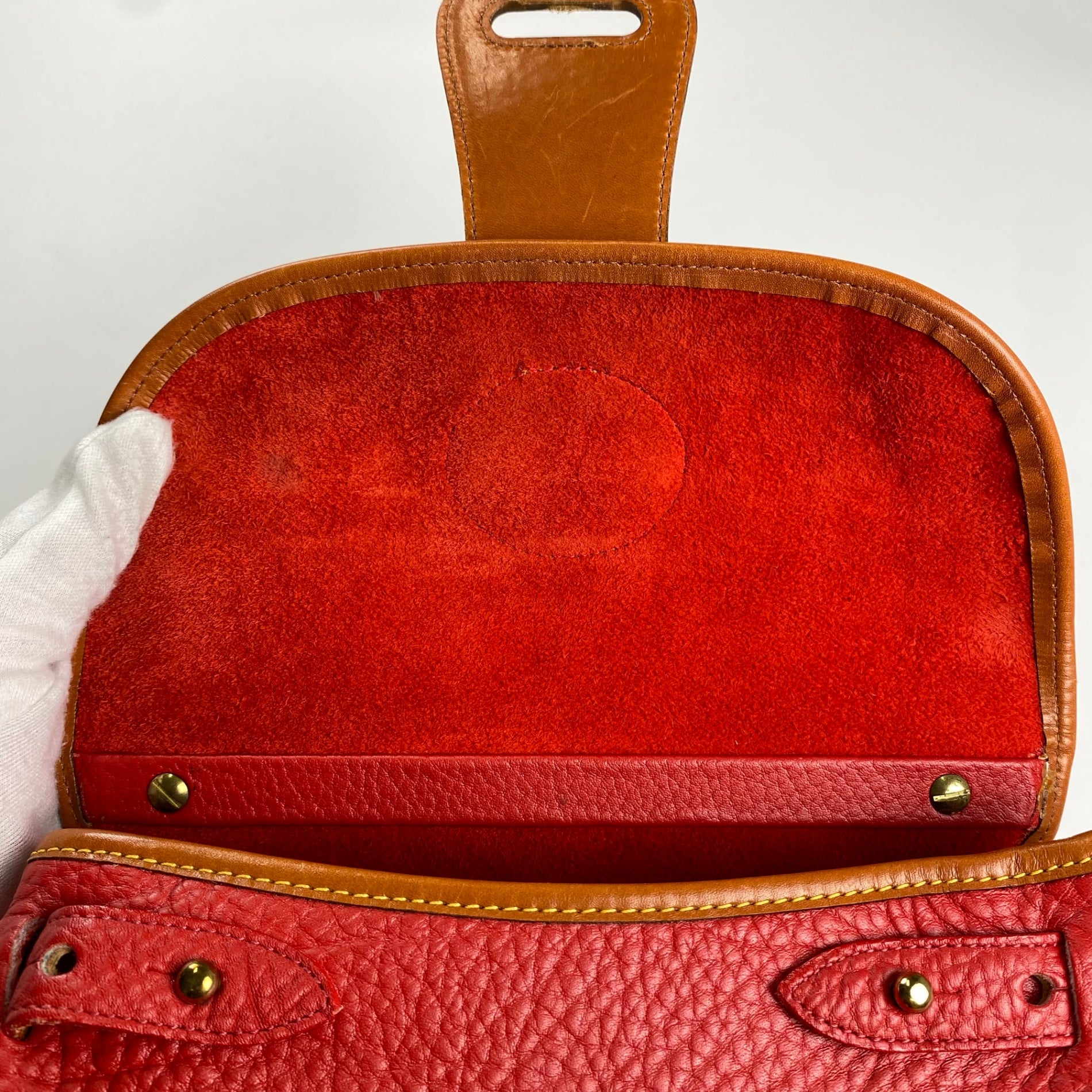 DOONEY＆BOURKE ドゥーニーアンドバーク / ワンハンドル ハンドバッグ シボ革 レザー レッド×ブラウン ユニセックス