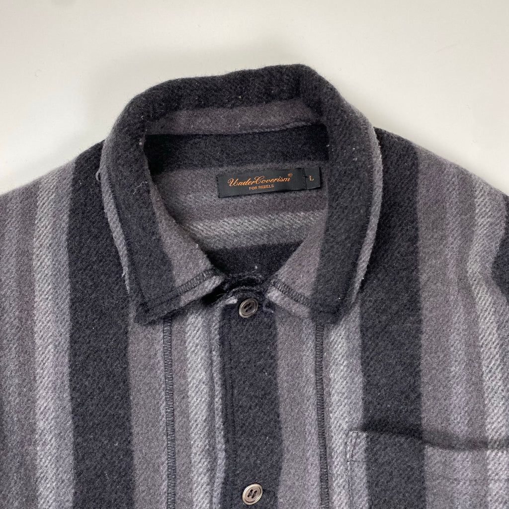 03AW Undercoverism アンダーカバイズム / アーカイブ paper doll期 再構築ブランケットシャツ グレー×ブラック SIZE：L
