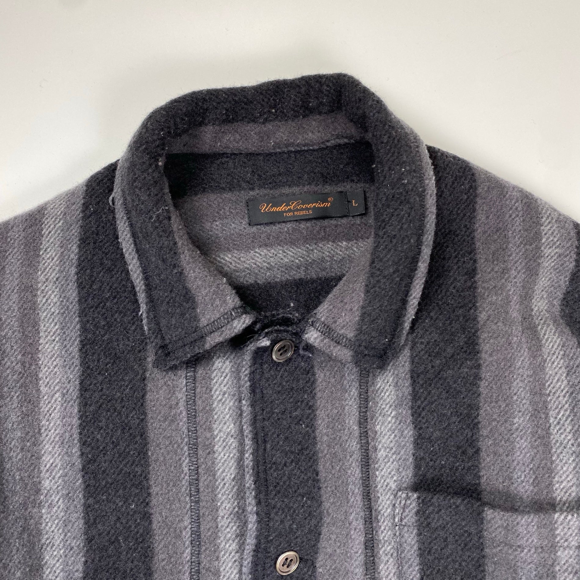 03AW Undercoverism アンダーカバイズム / アーカイブ paper doll期 再構築ブランケットシャツ グレー×ブラック SIZE：L