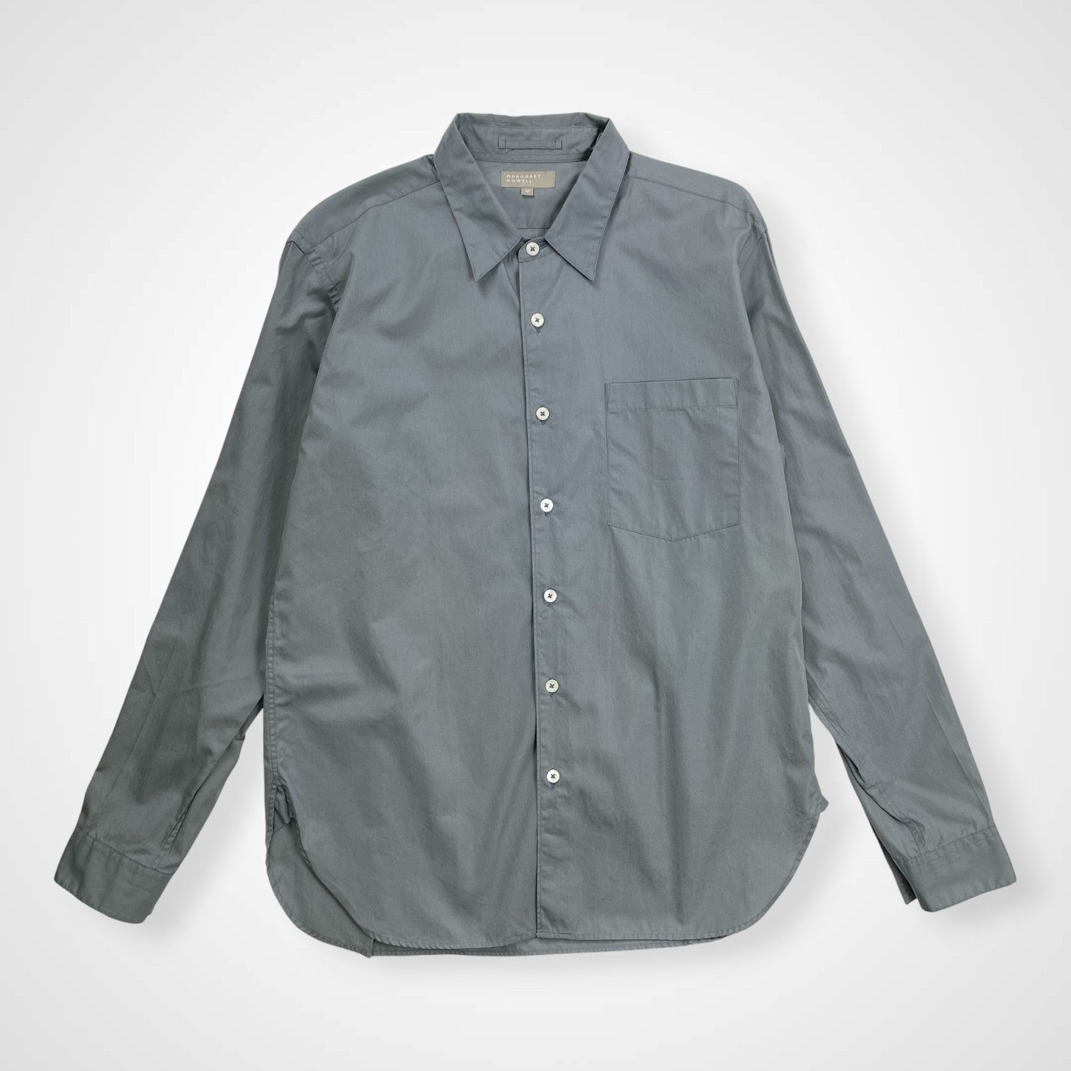 MARGARET HOWELL マーガレットハウエル / コットン ベーシックソリッドシャツ ブルーグレー 参考定価：20,000程度 SIZE：M