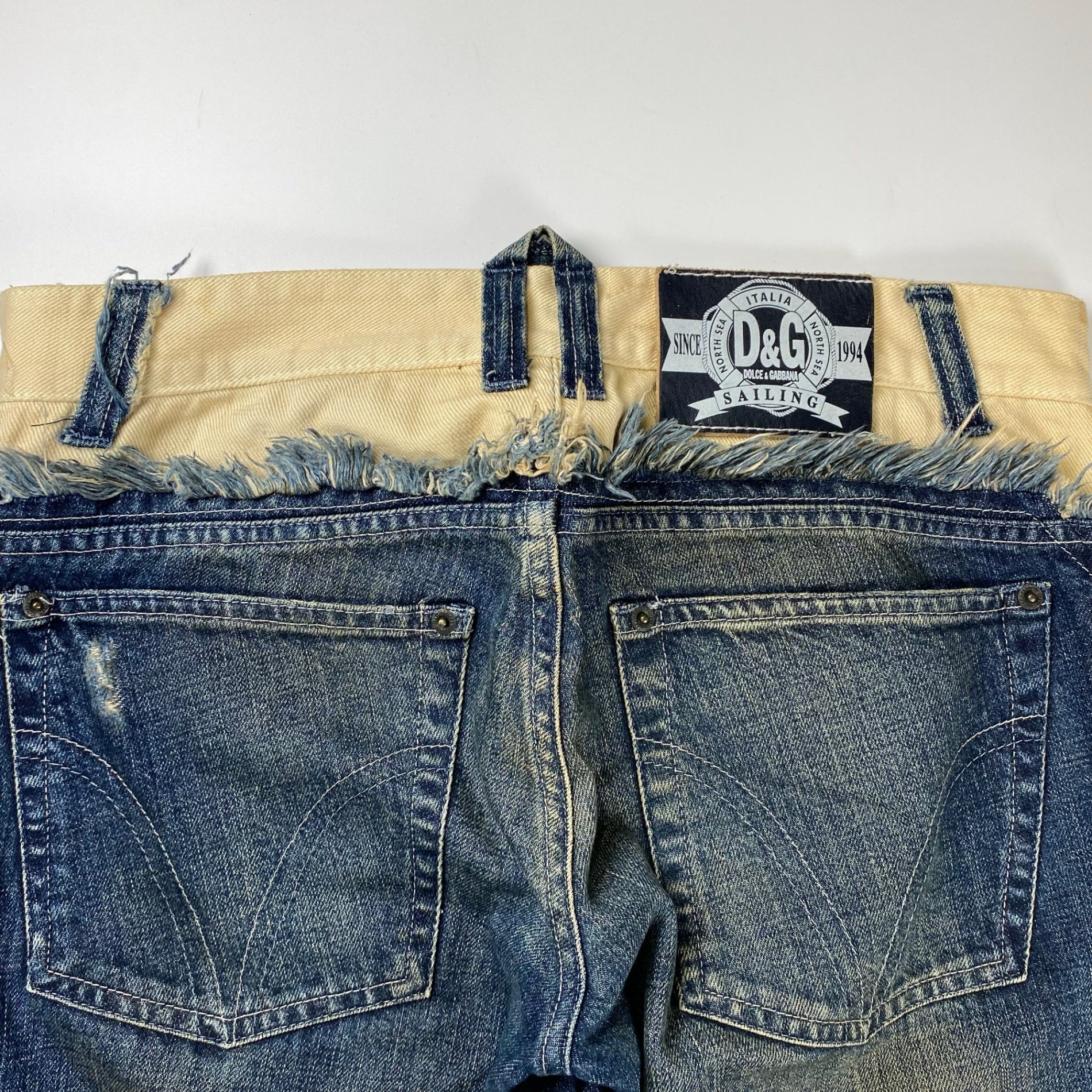 【00sスペシャル】 D&G  DOLCE&GABBANA / ギミック ダブルウエスト デニムパンツ ベルト グランジ Y2K SIZE:W84cm