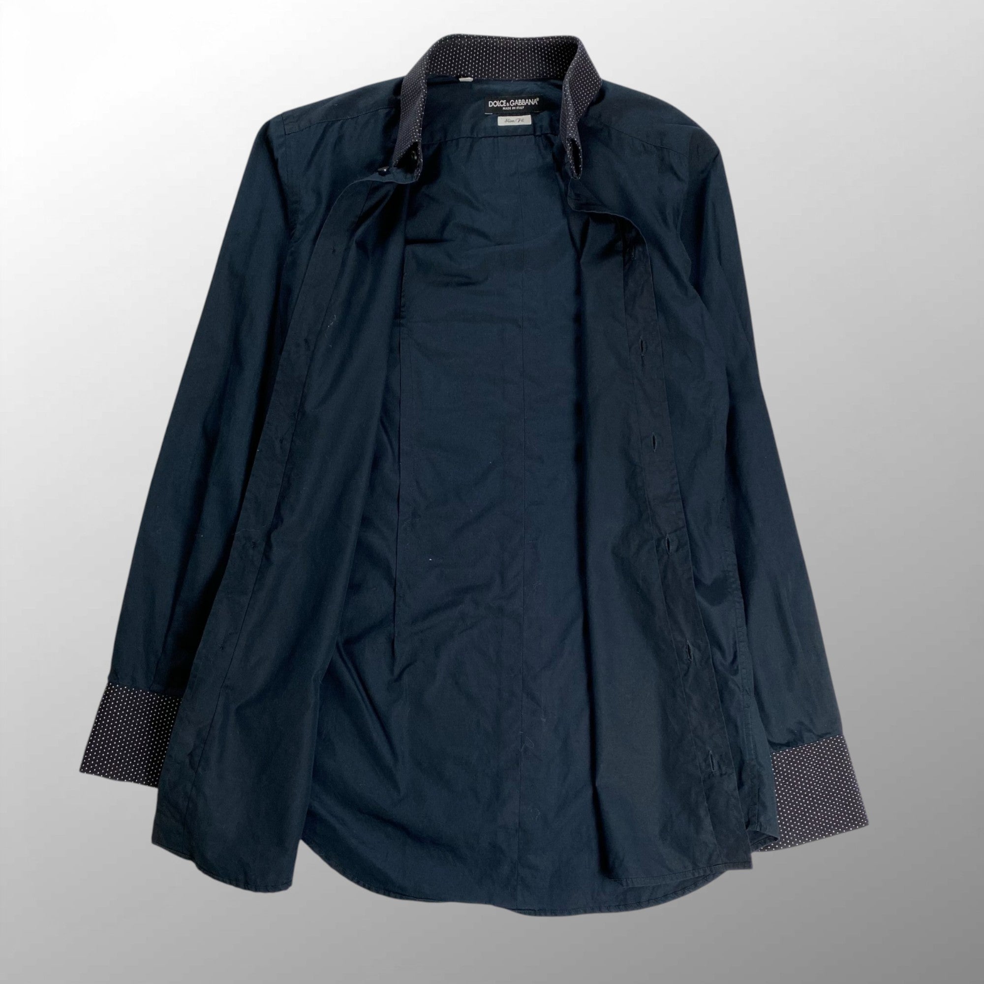 DOLCE＆GABBANA ドルチェ＆ガッバーナ / ブラックシャツ ドット柄 DGプレート MADE IN ITALY SIZE：38(M程度)
