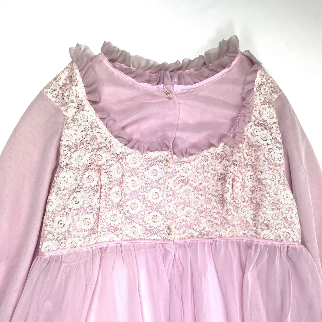 VINTAGE / 6-70年代 ヴィンテージ シフォンドレス ナイロンシアー レース 長袖 マキシ丈 SIZE:M
