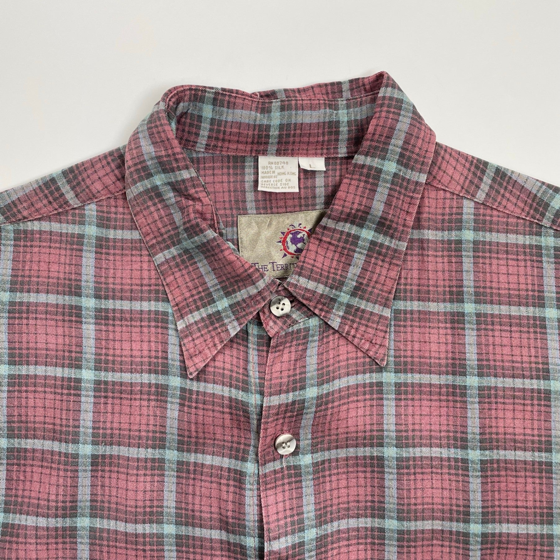 VINTAGE ヴィンテージ / シルク100％ チェックシャツ THE TERRITORY AHEAD USAブランド SIZE:L