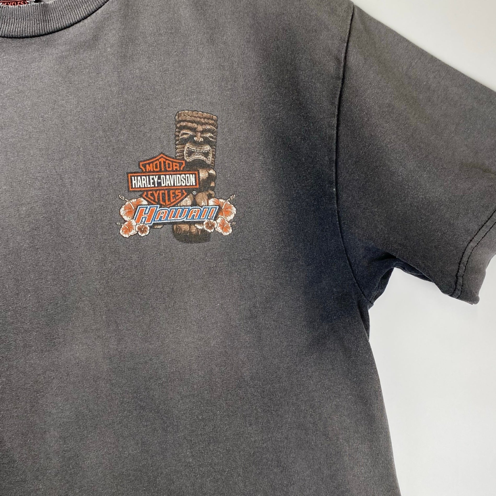 8-90s OLD HARLEY DAVIDSON ハーレーダビッドソン / フェード 両面プリント ヴィンテージ Tシャツ 鬼フェード 襤褸 SIZE：L