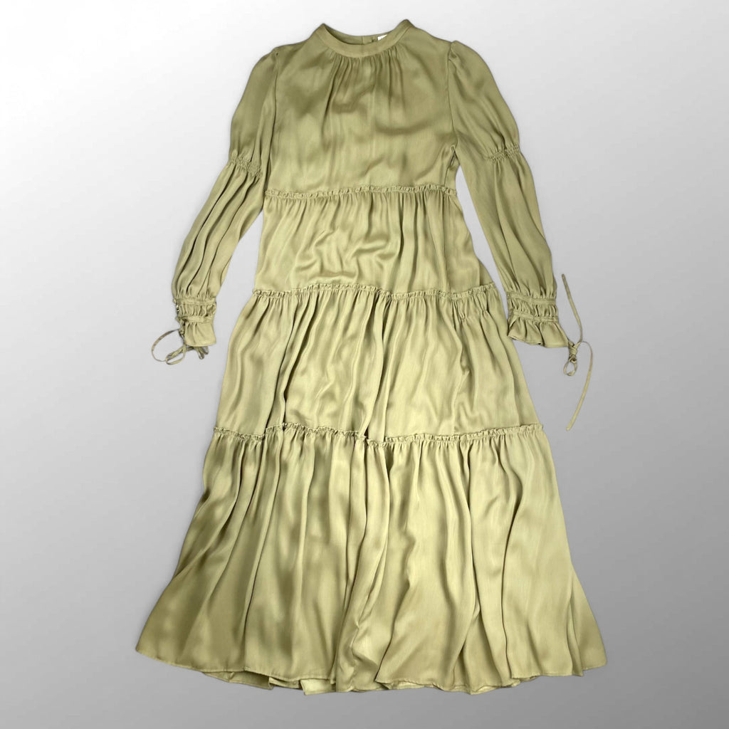 FRAY ID フレイアイディー / サテン楊柳ティアードワンピース オケージョン ペチコート付 参考定価：23,000+tax SIZE：1(S程度)