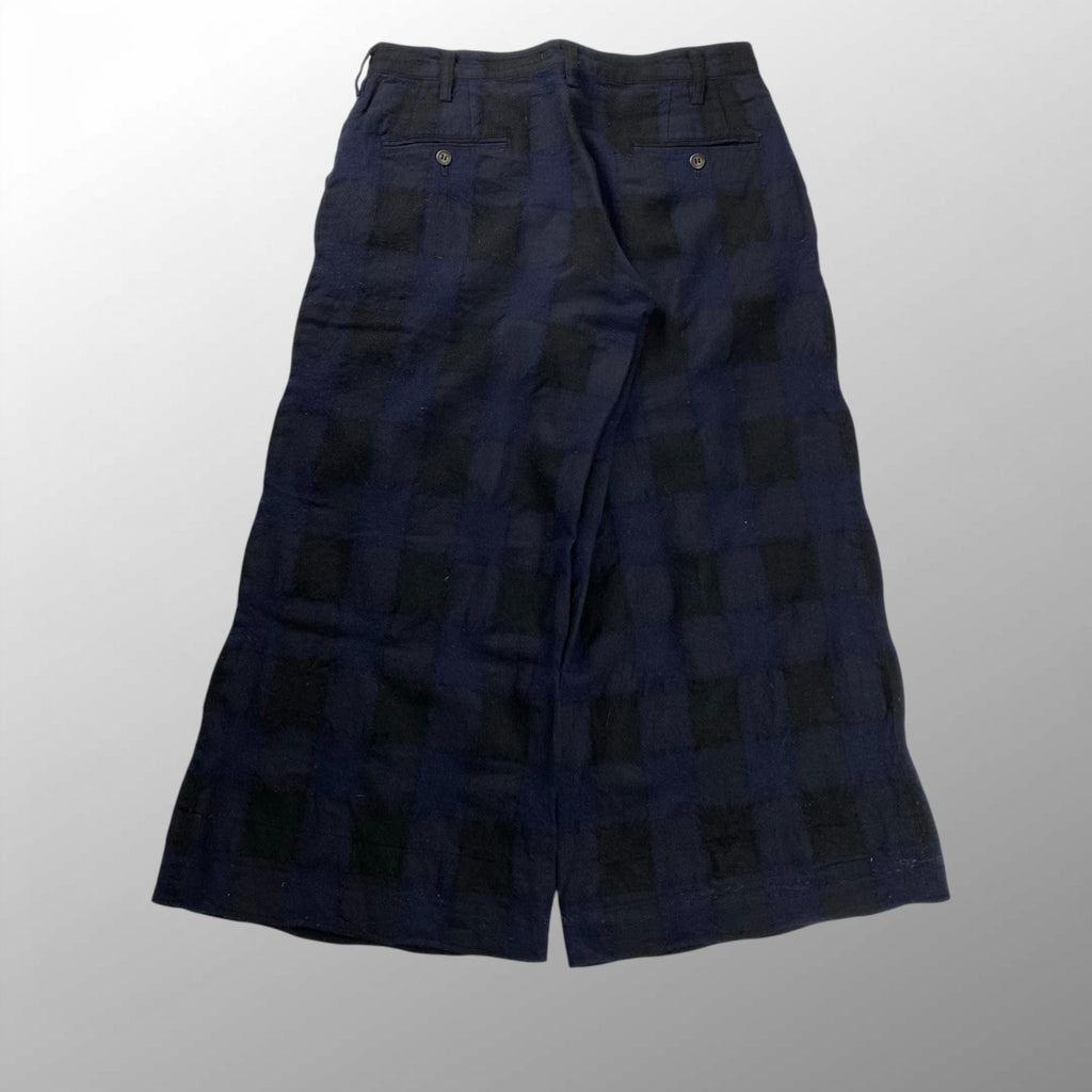 Y's ワイズ / ウール縮絨 チェック柄 2タッククロップドパンツ ネイビー×ブラック SIZE:1