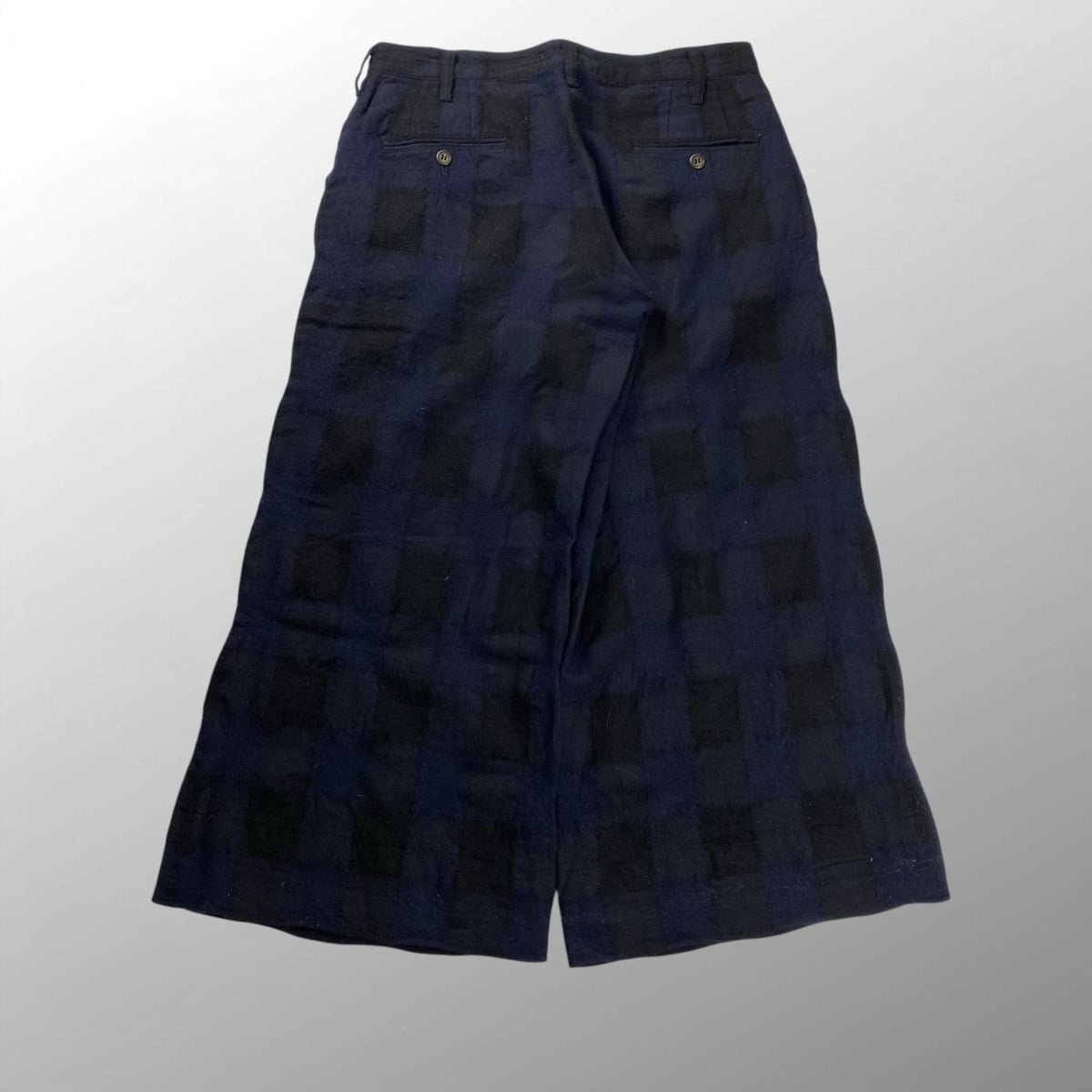 Y's ワイズ / ウール縮絨 チェック柄 2タッククロップドパンツ ネイビー×ブラック SIZE:1