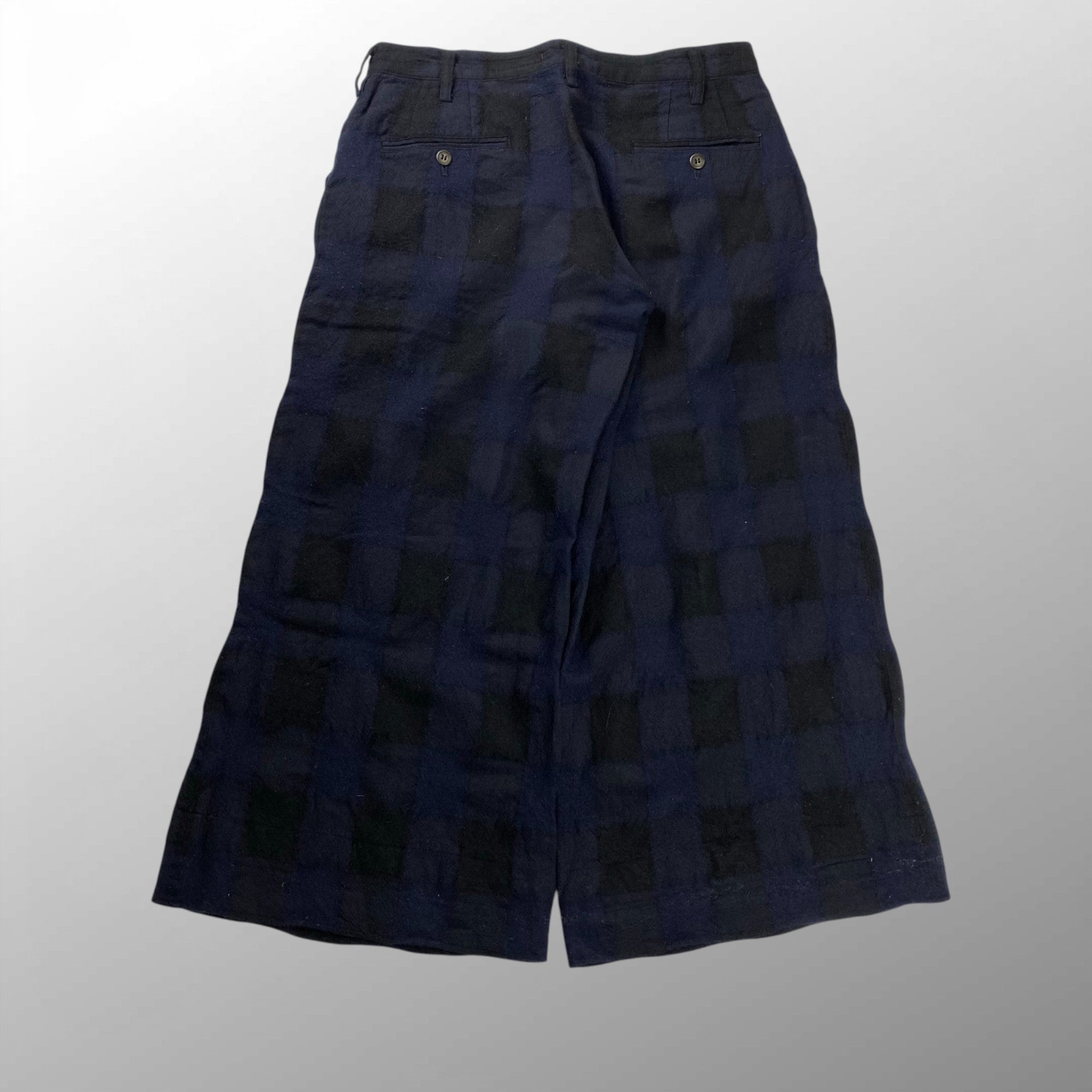 Y's ワイズ / ウール縮絨 チェック柄 2タッククロップドパンツ ネイビー×ブラック SIZE:1