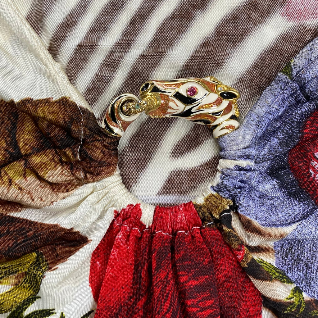 CLASS roberto cavalli クラス ロベルトカヴァリ / ボタニカルデザインカットソー ゼブラモチーフ金具 SIZE：42