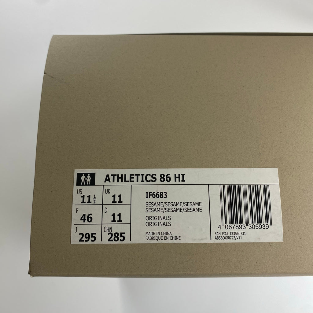 adidas × FEAR OF GOD ATHLETICS アディダス フィアオブゴッド アスレチックス / ATHLETICS 86 Hi Sesame IF6683 箱・替え紐付 SIZE:US 11 1/2 29.5cm