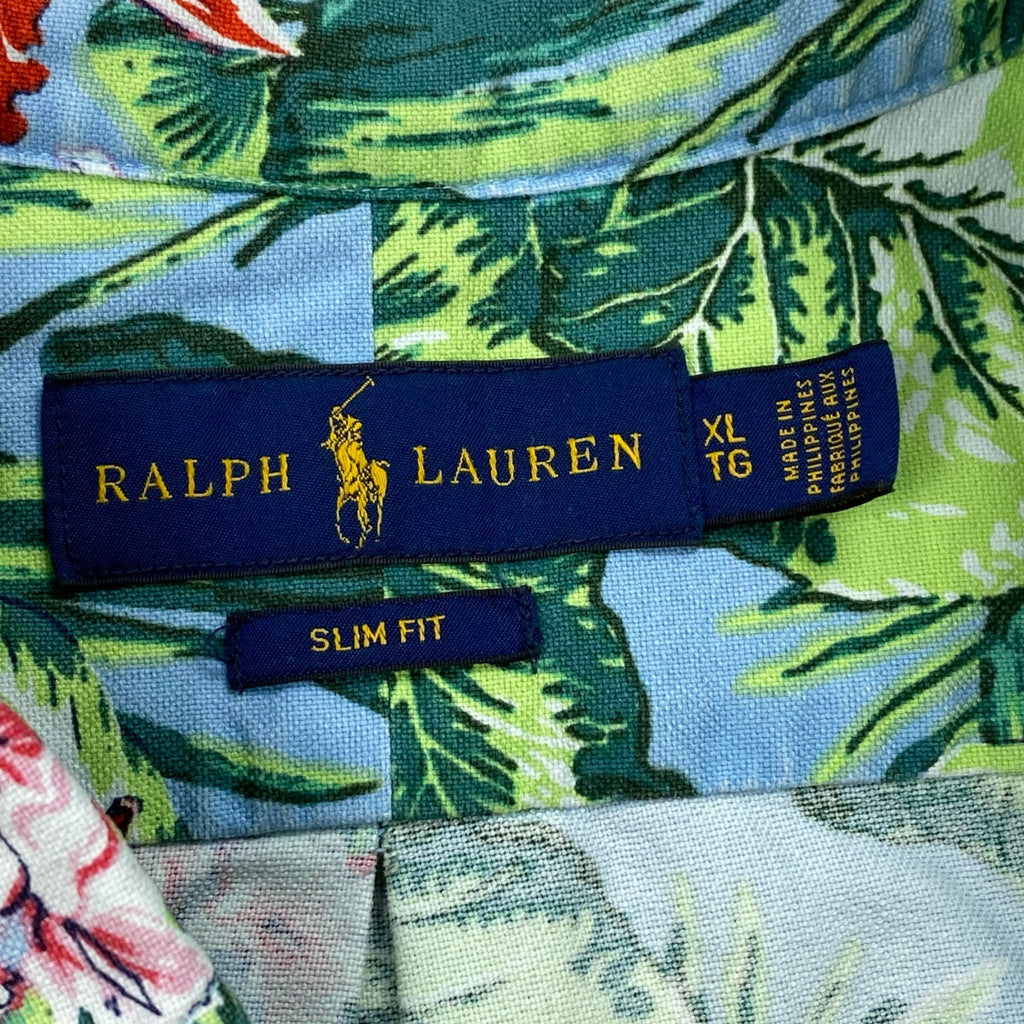 RALPH LAUREN ラルフローレン / ボタニカル アロハシャツ ボタンダウン コットン100％ SLIM FIT SIZE：XL