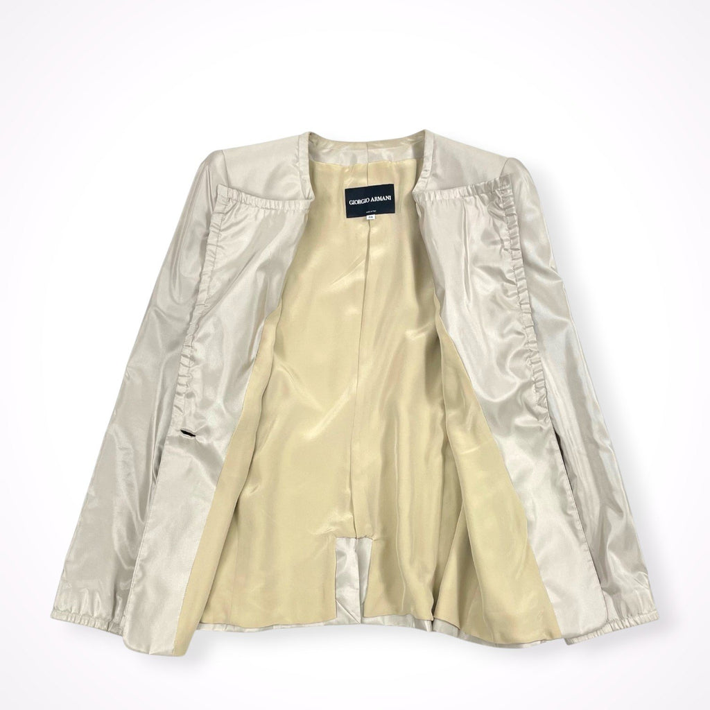 GIORGIO ARMANI / シルクMIX1Bフリルジャケット BORGO21製 参考定価：250,000程度 SIZE:38