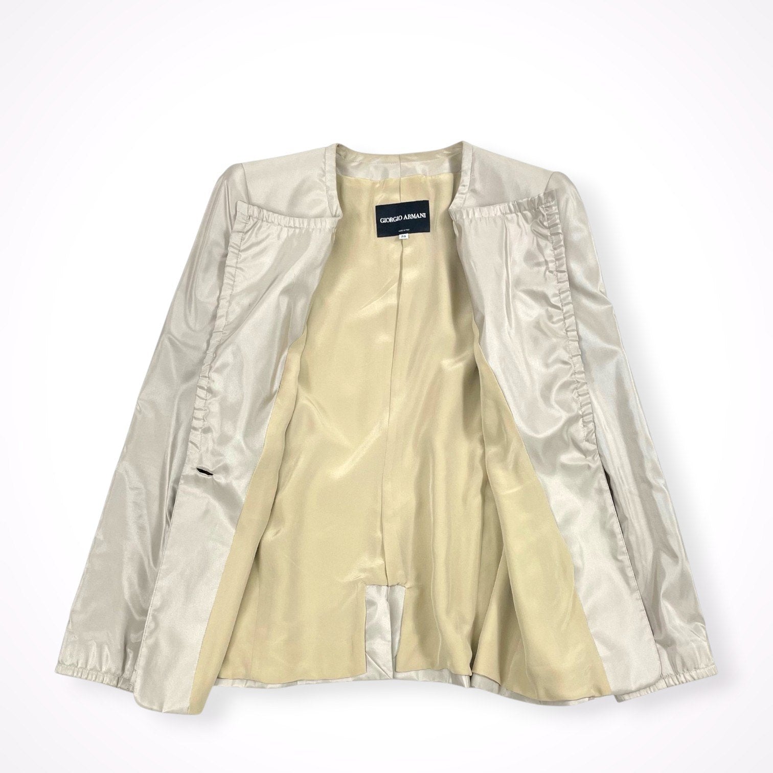 GIORGIO ARMANI / シルクMIX1Bフリルジャケット BORGO21製 参考定価：250,000程度 SIZE:38