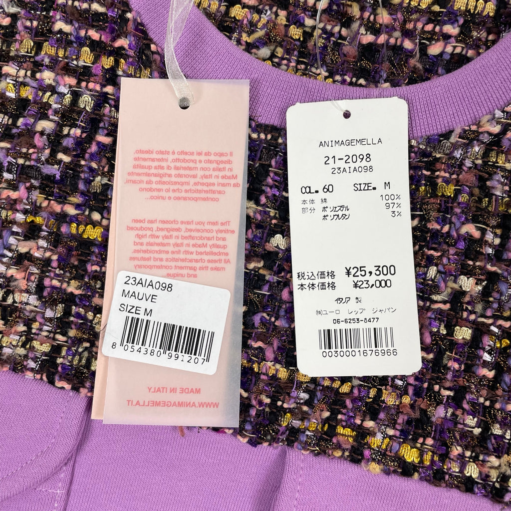 ANIMAGEMELLA / ツイード切替スウェット 未使用品 参考定価：23,000+tax SIZE:M
