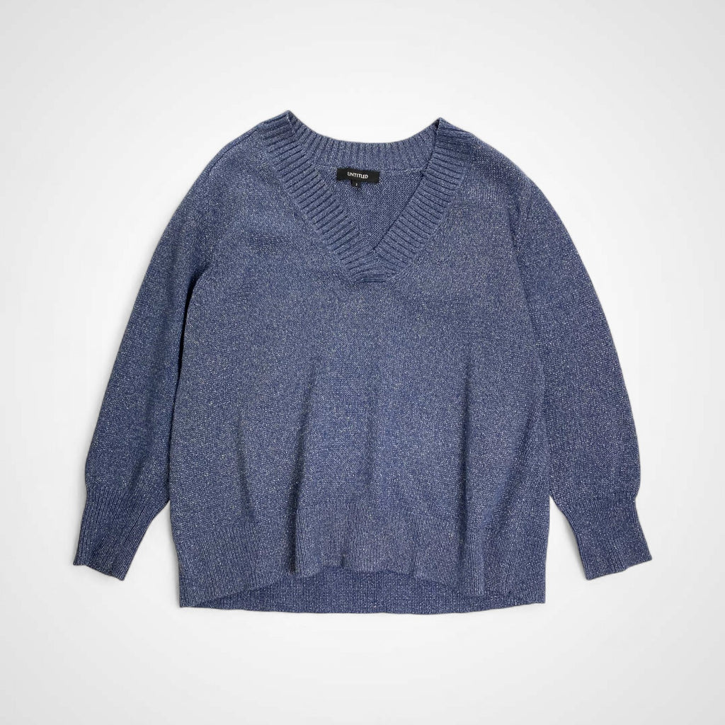 UNTITLED アンタイトル / スキッパーネックニットプルオーバー ブルー 参考定価：18,000+tax SIZE：2