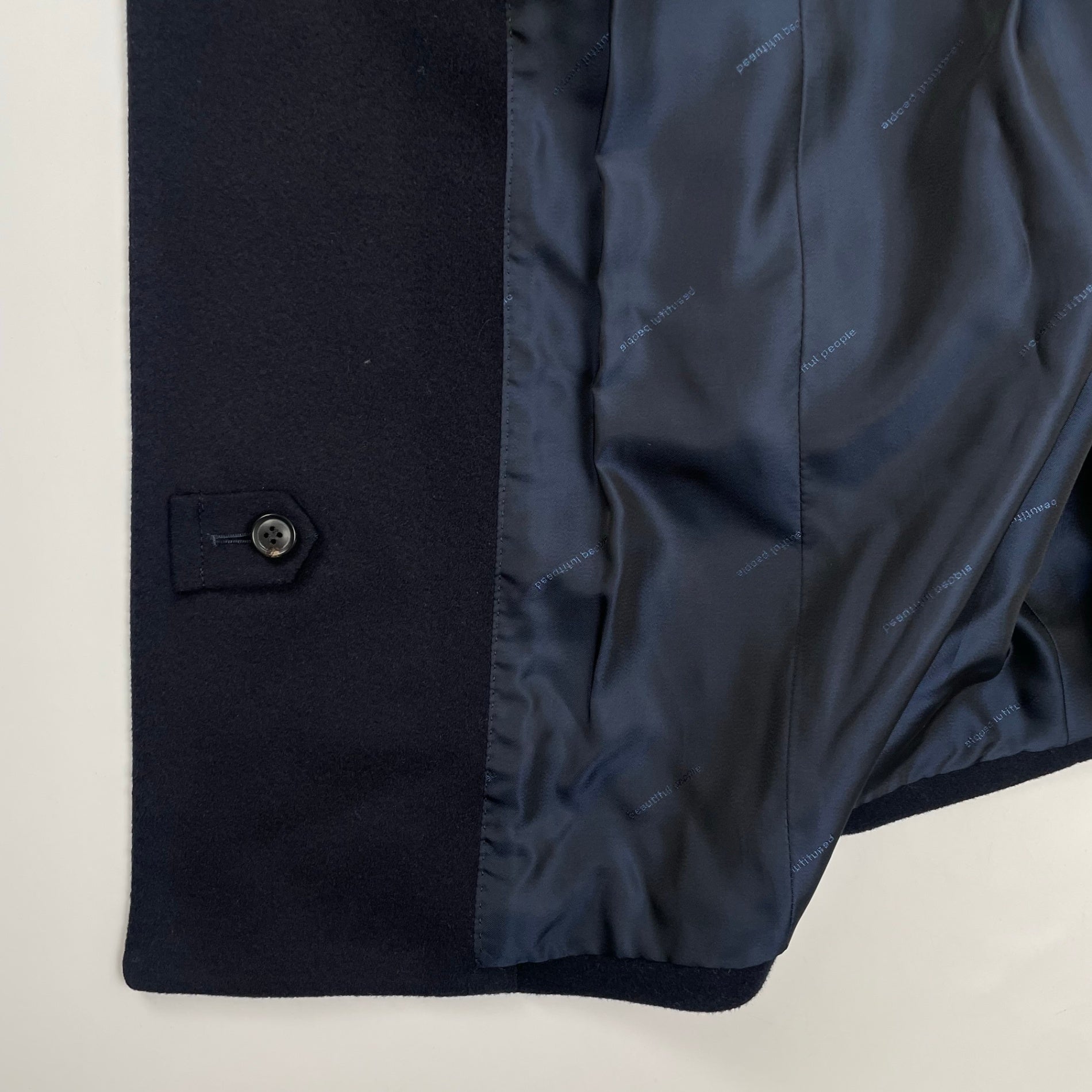 beautiful people × Loro Piana ビューティフル ピープル ロロピアーナ / カシミヤMIXチェスターコート ダークネイビー 参考定価：105,000+tax SIZE:130(XS-S)