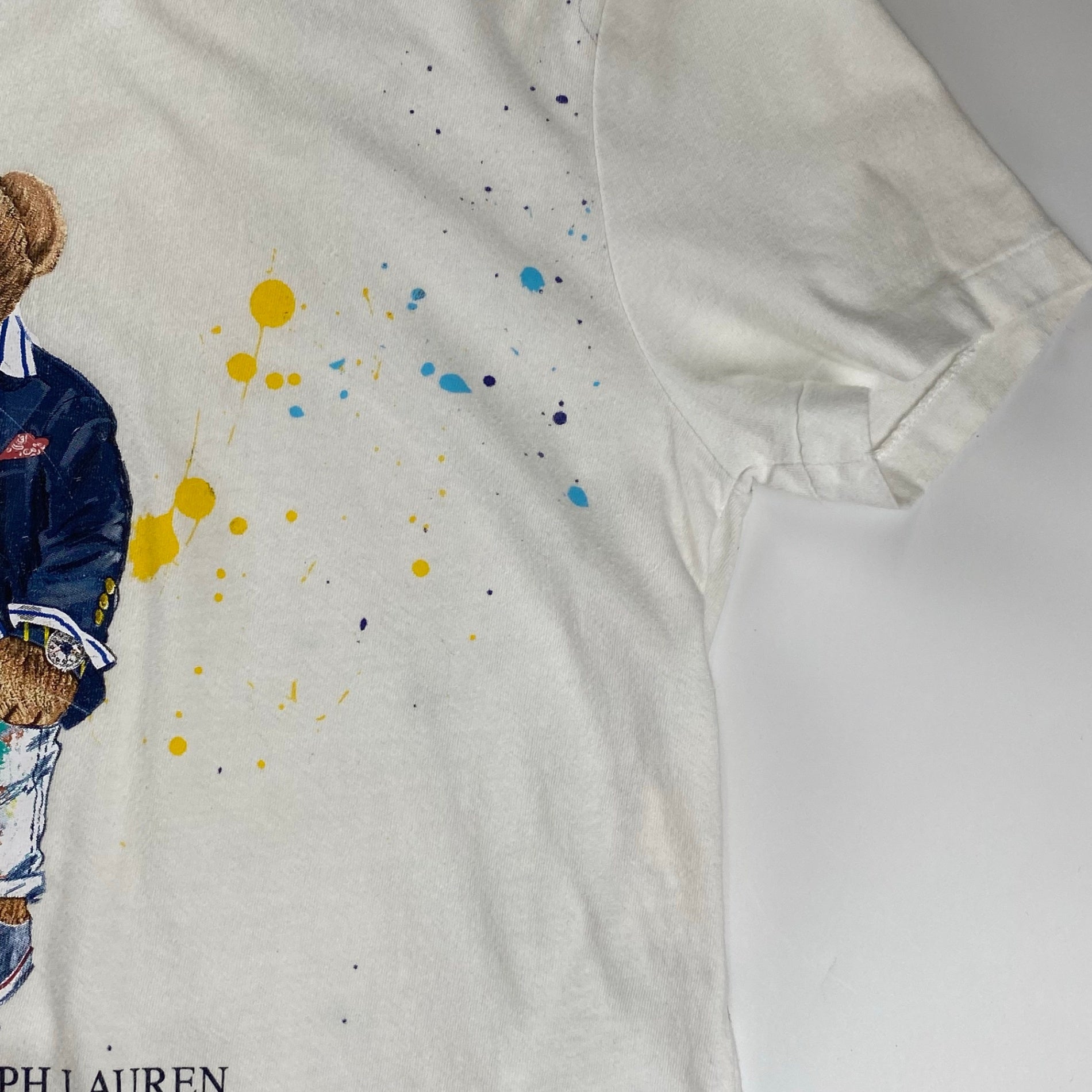 POLO RALPH LAUREN ポロ ラルフローレン / ポロベア ペンキ加工  Tシャツ 筆記体ロゴ レアデザイン SIZE:S