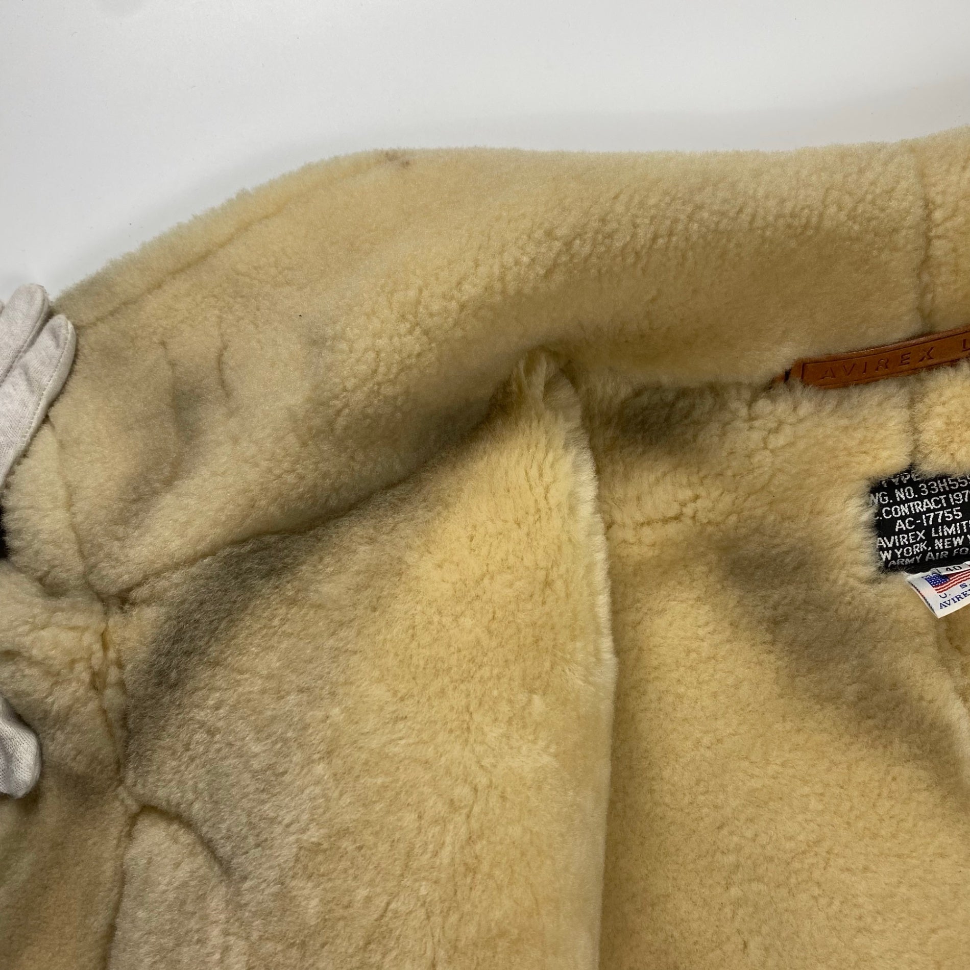 AVIREX アヴィレックス / B-3ムートンジャケット 革パッチ 78年復刻 SCOVILLジッパー 硬化なし SIZE：40