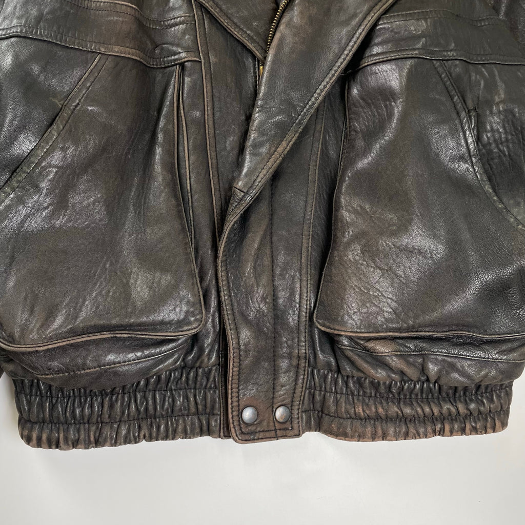 VINTAGE ヴィンテージ / レザーライダースジャケット 短丈 茶芯 SIZE:L