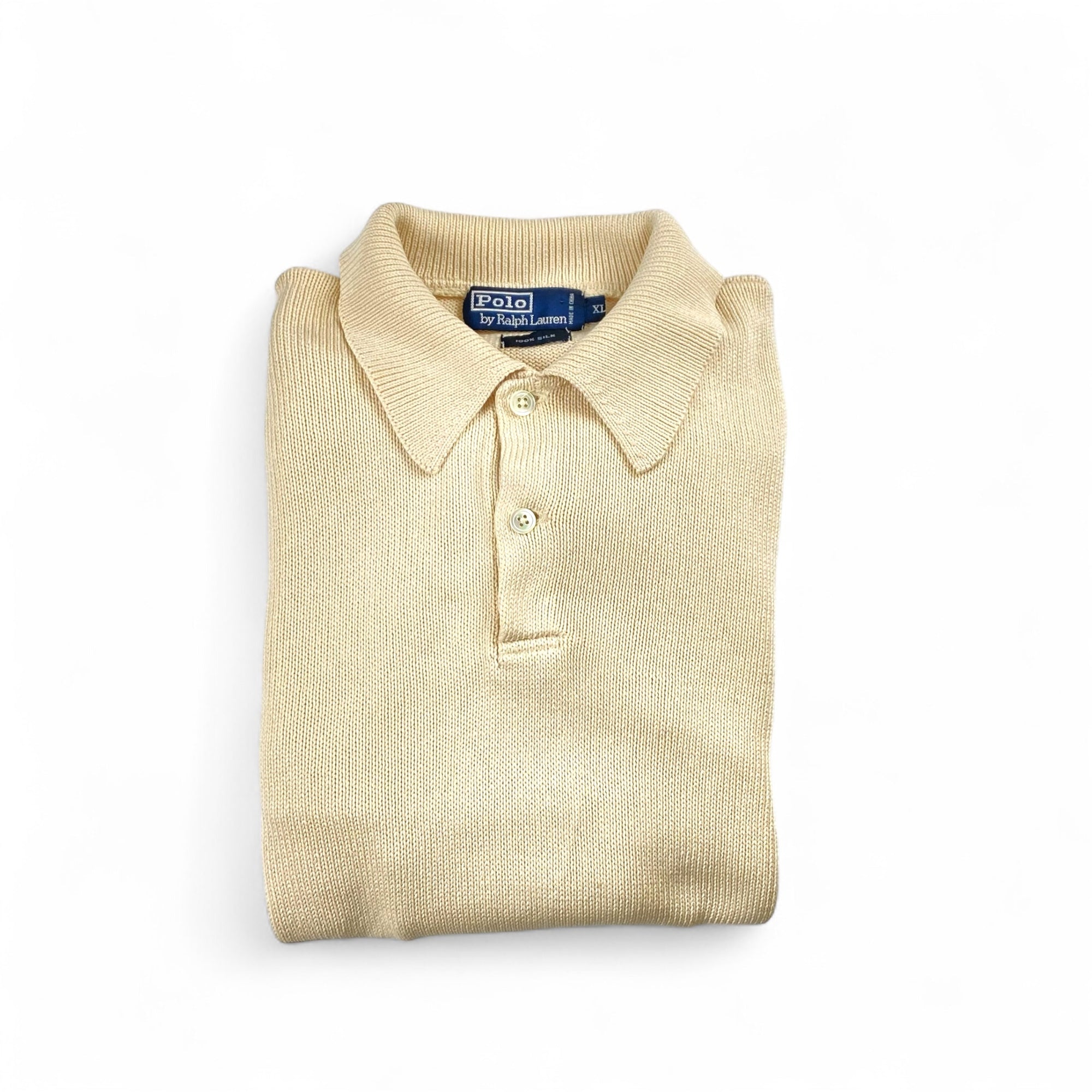 【超希少】 90s Polo by Ralph Lauren ポロ ラルフローレン / シルク100％ ワイド・ショート ニット ポロシャツ SIZE：XL