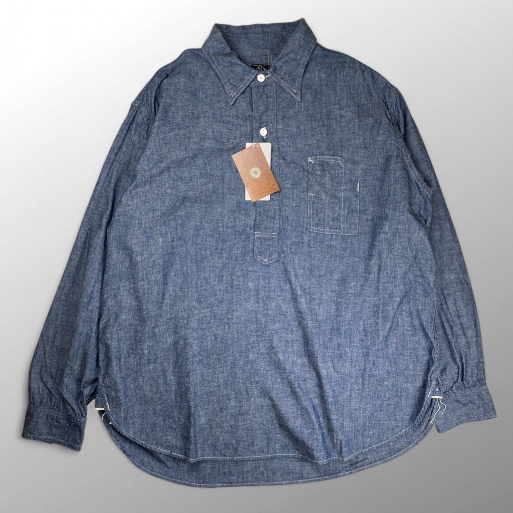 【極美品・タグ付】 POST OʼALLS ポストオーバーオールズ / POST NO.1 SHIRT classic chambray  チンストラップ ギャザー 参考定価：29,000+tax