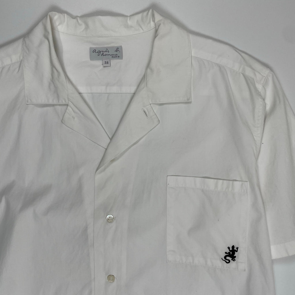 agnes b homme アニエスベー オム / レザール刺繍オープンカラーシャツ ホワイト 参考定価：25,000程度 SIZE：36