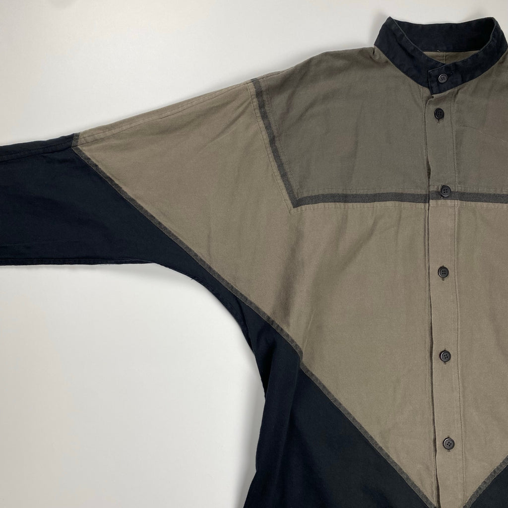 A-POC ABLE ISSEY MIYAKE エイポック エイブル イッセイミヤケ / ジオメトリックシャツ カラーレス 幾何学 グレー×ブラック SIZE:3