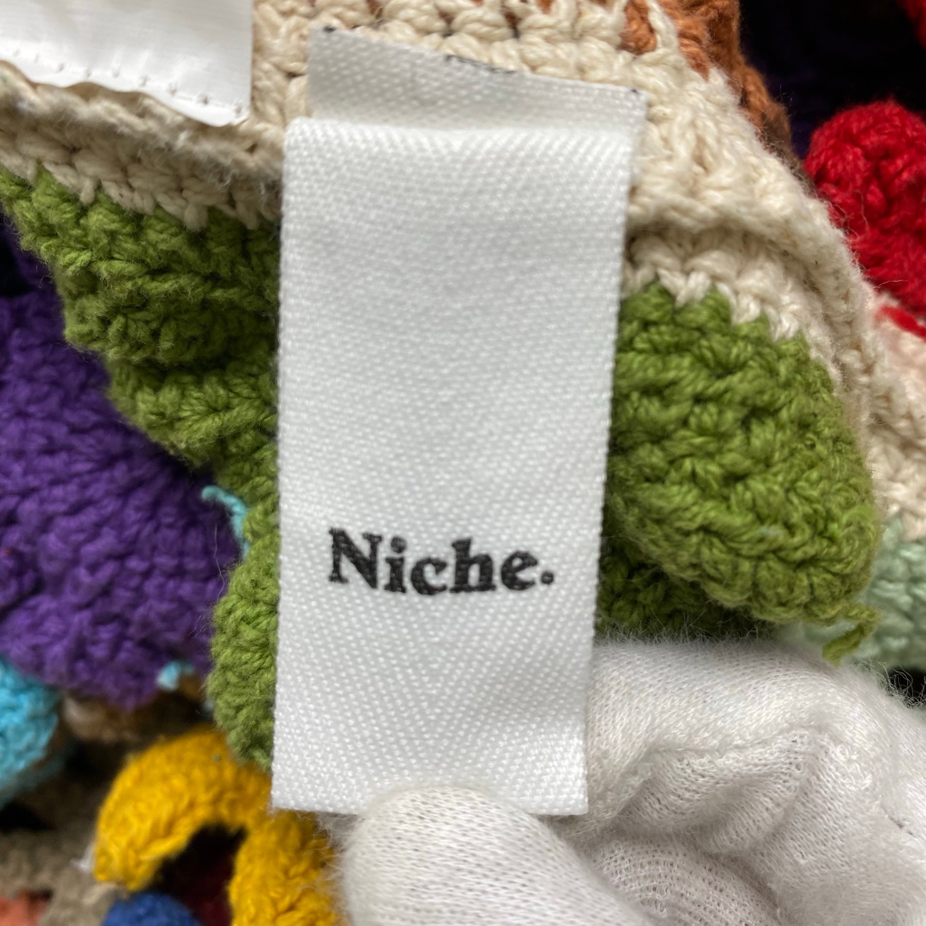 Niche. mcmachan Knitting Mills ニッチ マクマホン ニッティング ミルズ / クロシェニットカーディガン ハンドニット フラワー刺繍 SIZE：FREE